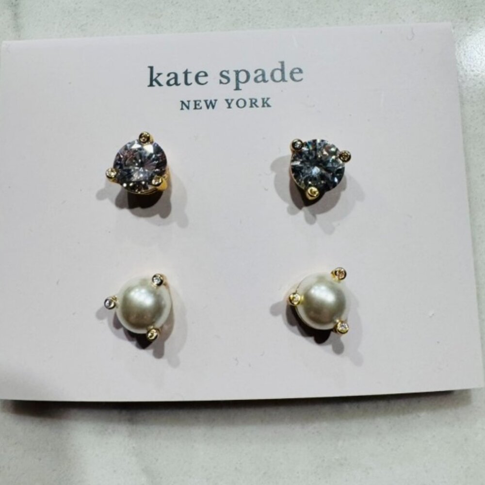 NEW Kate Spade Rise and Shine stud earrings set w/cubic zirconia and pearls